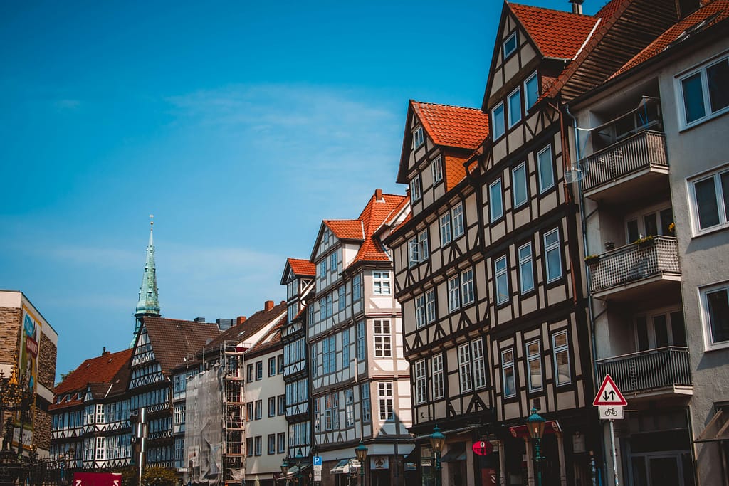 pexels-photo-756688-756688 Scenic view of traditional half-timbered houses on a sunny day in Hanover, Germany.