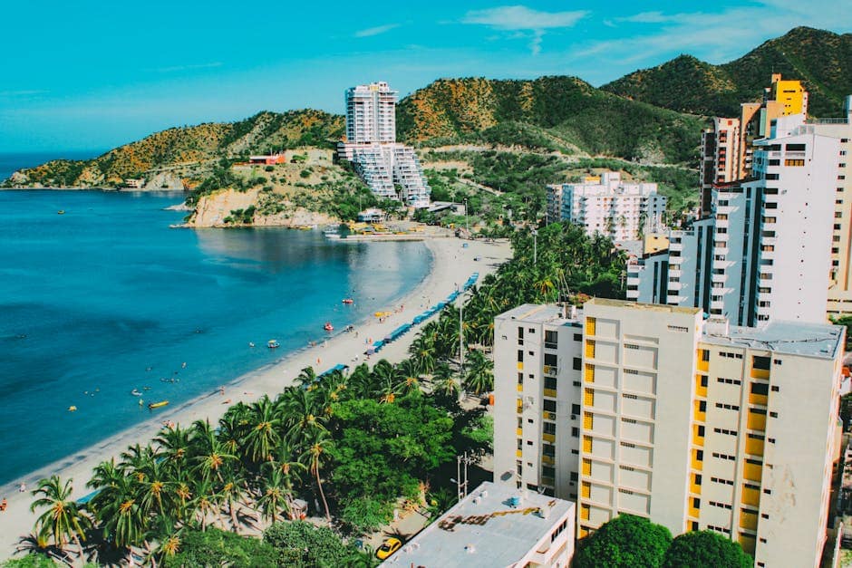 pexels-photo-1559699-1559699 A breathtaking aerial view of Santa Marta's beachfront, showcasing a blend of nature and modern architecture.